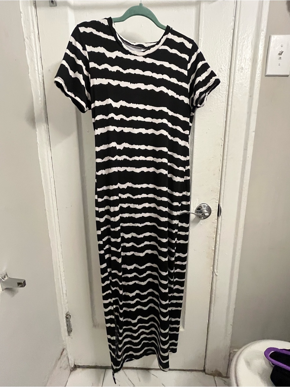 Real Essentials Black & White Striped Maxi Dress